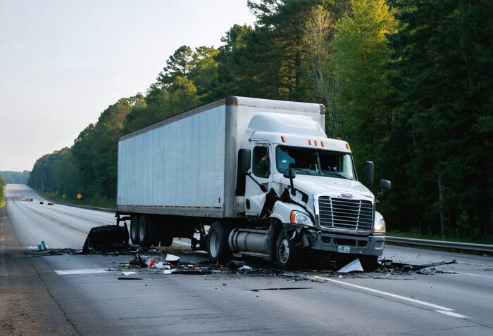 A truck that was involved in an accident on the highway