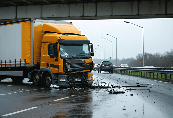a truck accident scene on a highway